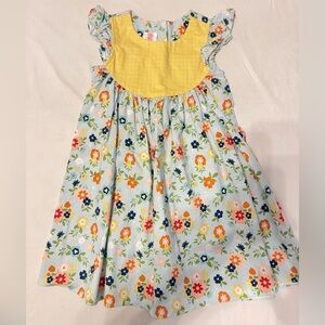 Ricrac and Ruffles Charming Floral Kids Dress with Yellow Bodice Size 7 Like New